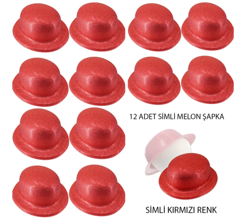 Kırmızı Renk Simli Melon Yulak Parti Şapkası 12 Adet Kırmızı Renk Simli Melon Yulak Parti Şapkası 12 Adet