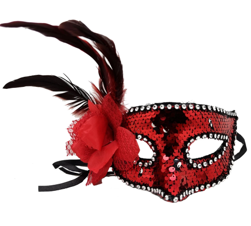 Kırmızı Renk Yandan Tüylü Güllü Gümüş Taşlı Pullu Maske 20x22 Cm Kırmızı Renk Yandan Tüylü Güllü Gümüş Taşlı Pullu Maske 20x22 Cm