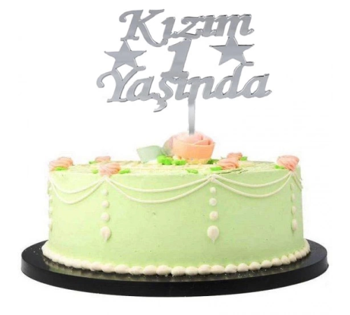 Kızım 1 Yaşında İlk Yaş Doğum Günü Partisi Pleksi Pasta Süsü Gümüş Renk Kızım 1 Yaşında İlk Yaş Doğum Günü Partisi Pleksi Pasta Süsü Gümüş Renk