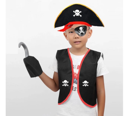 Korsan Yelek + Şapka + Kanca + Maske Çocuk Boy 4-6 Yaş Korsan Yelek + Şapka + Kanca + Maske Çocuk Boy 4-6 Yaş