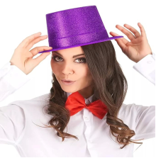 Koyu Mor Renk Violet Parıltılı Simli Fötr Silindir Parti Şapkası
