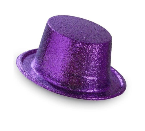 Koyu Mor Renk Violet Parıltılı Simli Fötr Silindir Parti Şapkası