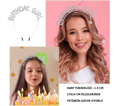 Kristal Taşlı Gümüş Birthday Girl Yazılı Doğum Günü Parti Tacı 19x11 Cm Kristal Taşlı Gümüş Birthday Girl Yazılı Doğum Günü Parti Tacı 19x11 Cm