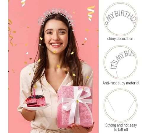 Kristal Taşlı Gümüş Renk İt39s My Birthday Yazılı Doğum Günü Parti Tacı 14x16 Cm