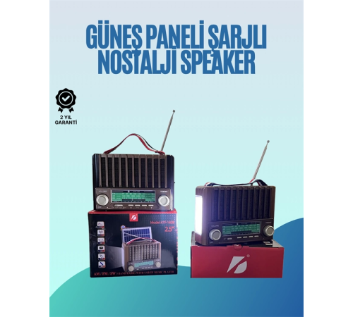 KTF-1428 Nostaljik Solar Enerjili Bluetooth Speaker – Radyo, SD/USB MP3 Çalar, Güçlü Taşınabilir Hoparlör