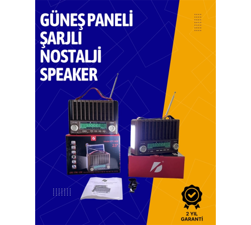 KTF-1428 Solar Enerjiyle Şarj Olabilen Bluetooth Nostalji Hoparlör – Taşınabilir, Güçlü Ses, MP3 Okuyucu