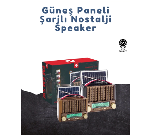 KTF-1428 Taşınabilir Güneş Enerjili Bluetooth Radyo Hoparlör – Şarjlı, Radyo, MP3, AUX Girişli