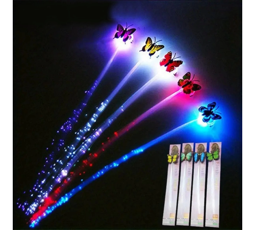 Led Fiber Optik Işıklı Kelebek Saç Klipsi 1 Adet