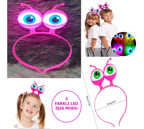 Led Işıklı Pilli 3 Farklı Modda Yanan Uzaylı Göz Parti Tacı Pembe Renk 18x12 Cm Led Işıklı Pilli 3 Farklı Modda Yanan Uzaylı Göz Parti Tacı Pembe Renk 18x12 Cm