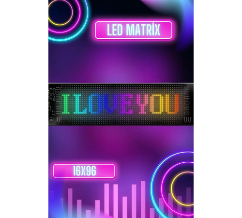 Led Matrix Bluetooth Bağlantılı Araç Camına Uygun Pixsel Görünümlü 16X96 Led Matrix Bluetooth Bağlantılı Araç Camına Uygun Pixsel Görünümlü 16X96