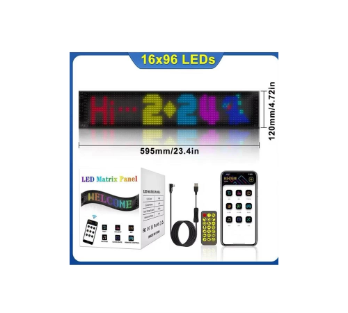 Led Matrix Bluetooth Bağlantılı Araç Camına Uygun Pixsel Görünümlü 16X96 Led Matrix Bluetooth Bağlantılı Araç Camına Uygun Pixsel Görünümlü 16X96