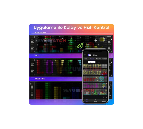 Led Panel Cama Yapışan Telefon Kontrollü Led Ekran Panel 16*64 Led Sayısı