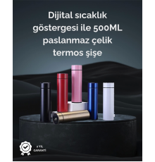 LED Sıcaklık Ölçerli 500ml Yalıtımlı Termos Şişe