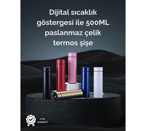LED Sıcaklık Ölçerli 500ml Yalıtımlı Termos Şişe