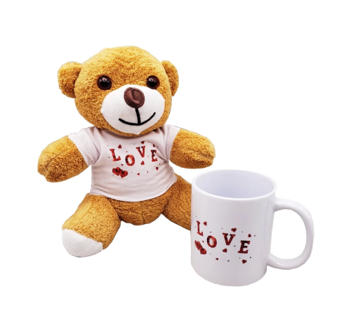 Love Baskılı Kahverengi Ayıcık Ve Kupa Seti Love Baskılı Kahverengi Ayıcık Ve Kupa Seti