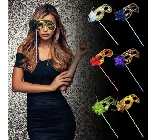 Lüks Taşlı Saplı Maskeli Balo Maskesi Mor Renk 35 Cm