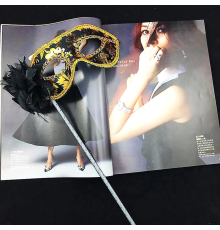 Lüks Taşlı Saplı Maskeli Balo Maskesi Siyah Renk 35 Cm