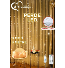 Lw-7 300 Ledli 10 Sarkıt Perde Led Işık, 8 Modlu Uzaktan Kumandalı, 3x3 Metre Peri Telli Led