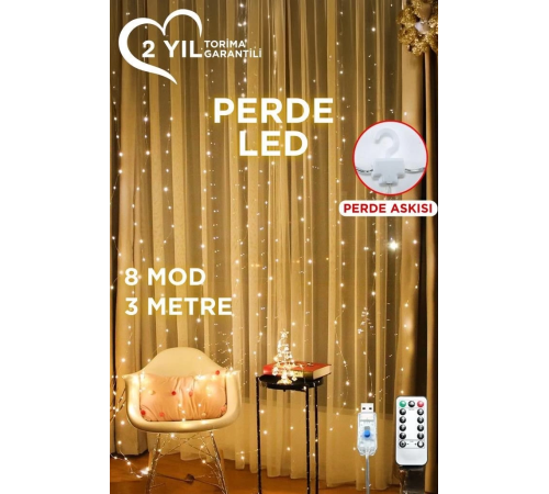 Lw-7 300 Ledli 10 Sarkıt Perde Led Işık, 8 Modlu Uzaktan Kumandalı, 3x3 Metre Peri Telli Led Lw-7 300 Ledli 10 Sarkıt Perde Led Işık, 8 Modlu Uzaktan Kumandalı, 3x3 Metre Peri Telli Led