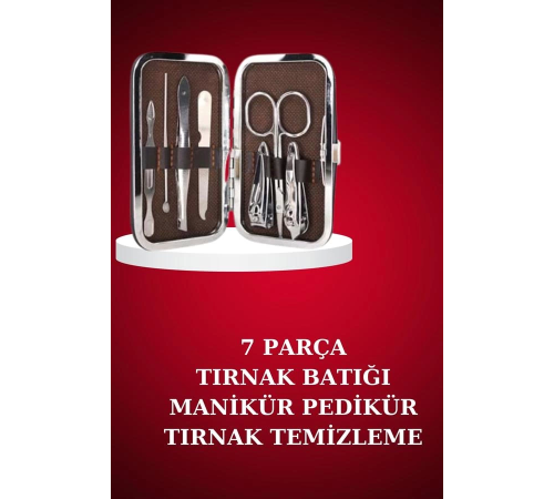 Manikür Pedikür Seti 7 Parça Tırnak Makası Kaş Makası Cımbız Çantalı