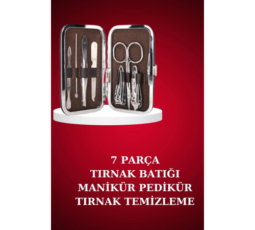 Manikür Pedikür Seti 7 Parça Tırnak Makası Kaş Makası Cımbız Çantalı