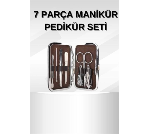 Manikür Pedikür Seti 7 Parça Tırnak Makası Kaş Makası Cımbız Çantalı