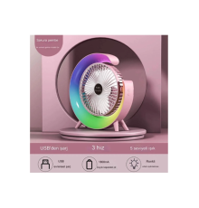 Masaüstü Vantilatör Usb Şarjlı Rgb Led Işıklı 3 Kademeli 180° Ayarlanabilir Soğutucu Fan Pembe