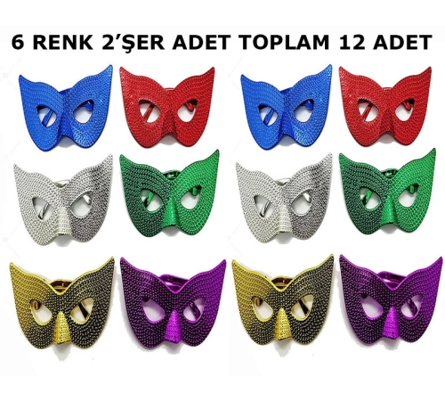 Maskeli Balo Partisi Görünümlü Retro Parti Gözlüğü 6 Renk 12 Adet