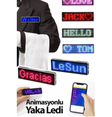 Matrix Kayan Led Yaka Rozeti Mobil Kontrollü Dijital Etiket 9×3cm