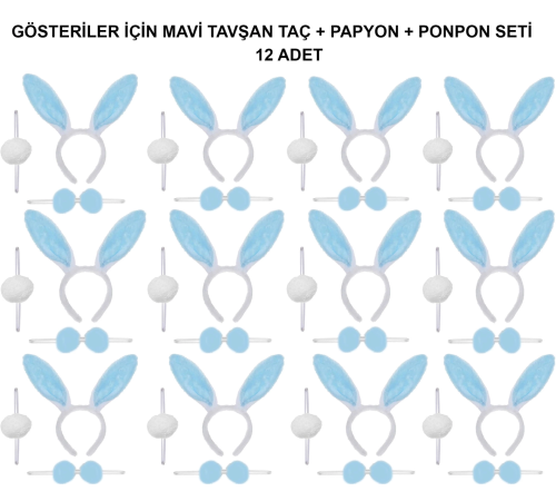 Mavi Tavşan Kostüm Seti – Taç, Papyon, Ponpon (12’li Paket) Mavi Tavşan Kostüm Seti – Taç, Papyon, Ponpon (12’li Paket)