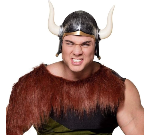 Mega Boynuzlu Viking I Kaskı Eskitilmiş Desen Gümüş Renk