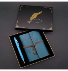 Metal Kalem Ve Mavi Deri Defter