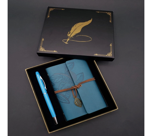 Metal Kalem Ve Mavi Deri Defter