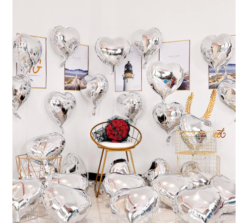 Metalize Parlak Gümüş Kalp Şekilli Uçan Balon Folyo 18 İnç 45 Cm 10 Adet Metalize Parlak Gümüş Kalp Şekilli Uçan Balon Folyo 18 İnç 45 Cm 10 Adet
