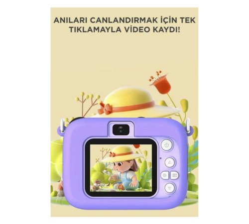 Mini 1080p Hd Çocuk Kamera Dijital Fotoğraf Makinesi 2.0 Inç Ekran 5 Adet Oyun Mor