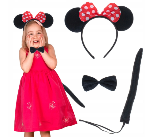 Minnie Mouse Kostüm Seti Taç Kuyruk Papyon Gösteri Seti