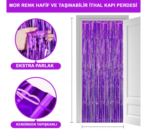 Mor Renk Ekstra Metalize Parlak Saçaklı Arka Fon Perde İthal A Kalite 1x2 Metre Mor Renk Ekstra Metalize Parlak Saçaklı Arka Fon Perde İthal A Kalite 1x2 Metre