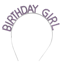Mor Renk Kristal Taşlı Parlak Birthday Girl Yazılı Taç 16x17 Cm