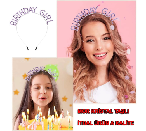 Mor Renk Kristal Taşlı Parlak Birthday Girl Yazılı Taç 16x17 Cm Mor Renk Kristal Taşlı Parlak Birthday Girl Yazılı Taç 16x17 Cm