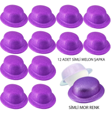 Mor Renk Simli Melon Yulak Parti Şapkası 12 Adet