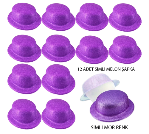 Mor Renk Simli Melon Yulak Parti Şapkası 12 Adet
