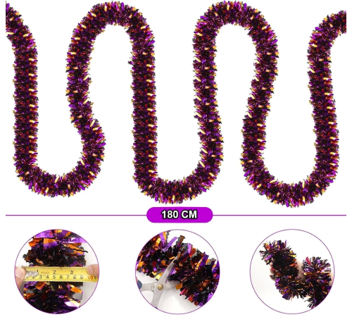 Mor Turuncu Renk 4 Cm Genişlik Garland Çift Renk Sim Süs 180 Cm Mor Turuncu Renk 4 Cm Genişlik Garland Çift Renk Sim Süs 180 Cm