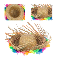 Naturel Renk Püsküllü Örme Hasır Hawaii Luau Aloha Şapka 13x36 Cm