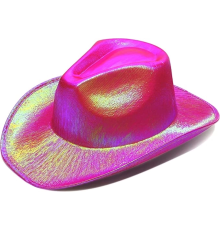 Neon Hologramlı Kovboy Model Parti Şapkası Fuşya Yetişkin 39x36x14 Cm