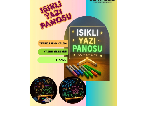 Neon Işıklı 7 Renk Işık Boyama Kalemli Led Resim Panosu Boyama Tahtası Kalemleri 20 X 20