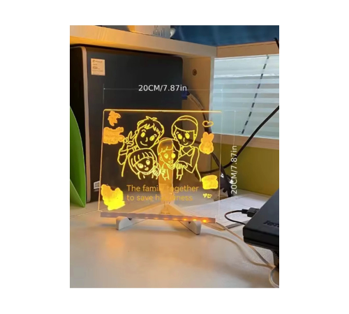 Neon Işıklı 7 Renk Işık Boyama Kalemli Led Resim Panosu Boyama Tahtası Kalemleri 20 X 20