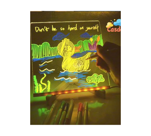 Neon Işıklı 7 Renk Işık Boyama Kalemli Led Resim Panosu Boyama Tahtası Kalemleri 20 X 20