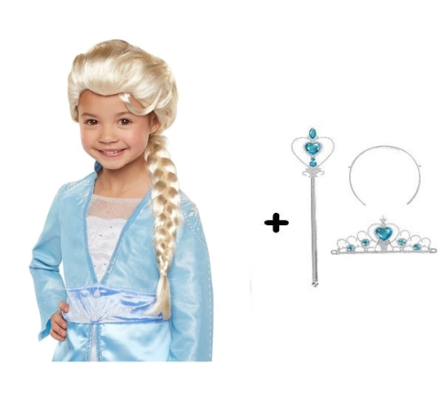 Örgülü Karlar Ülkesi Frozen Elsa Peruğu Tacı Ve Sopası Çocuk Boy