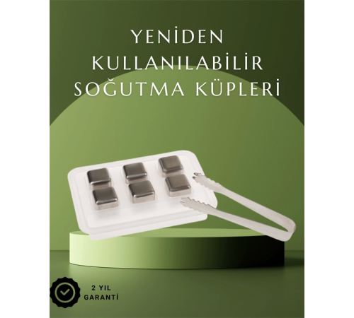 Paslanmaz Çelikten Üretilmiş Metal Buz Küpü Seti ve Buz Klipsi