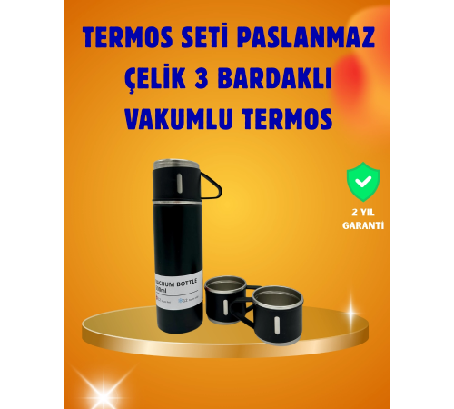 Paslanmaz Termos ve İkili Bardak Seti | 6-12 Saat Sıcak/Soğuk Tutma Paslanmaz Termos ve İkili Bardak Seti | 6-12 Saat Sıcak/Soğuk Tutma